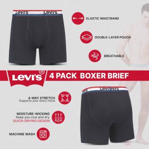 4 er Pack Levis Boxer Brief Boxershorts Men Herren Unterhose Pant Unterwäsche, Farbe:Black, Bekleidungsgröße:XXL