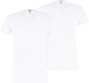 PUMA Herren Basic Shirts V-Neck T-Shirts 100000890 4er Pack, Farbe:Weiß, Menge:4er Pack (2X 2er), Größe:XL, Artikel:V-Neck -002 White
