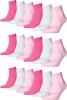 PUMA 18 Paar Unisex Quarter Socken Sneaker Gr. 35-49 für Damen Herren Füßlinge, Farbe:422 - pink lady, Socken & Strümpfe:39-42