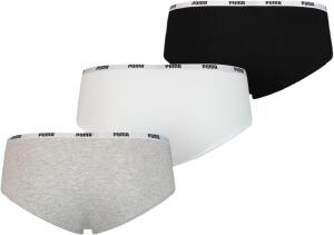 PUMA Damen Unterwäsche Unterhosen 3 Hipster im Vorteilspack (White/Grey/Black, XS)