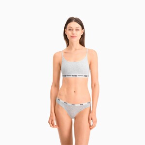 PUMA Damen Unterwäsche Unterhosen 3 String Thong im Vorteilspack (White/Grey/Black, XS)