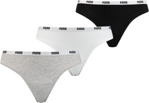 PUMA Damen Unterwäsche Unterhosen 3 String Thong im Vorteilspack (White/Grey/Black, XS)